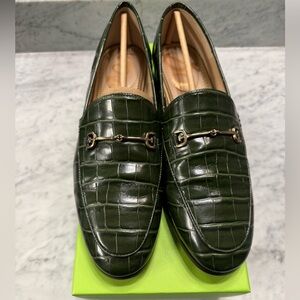 Sam Edelman Loraine Emerald Green Croc Embossed Leather Loafers 9.5M
